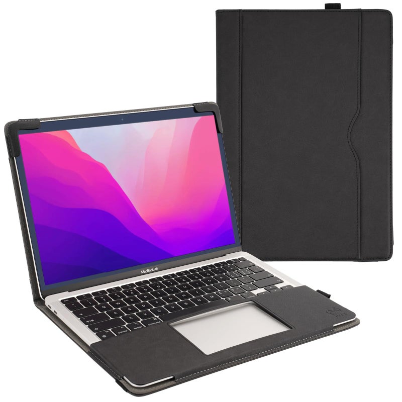 TT TYTX TYTX Compatible with MacBook Air 13 Inch Leather Case, for Model A2337 M1 A2179 A1932 2018-2021 Retina Display Touch ID, PU Leather Laptop Case with Pocket for Papers and Pen Holder, Black - Image 1